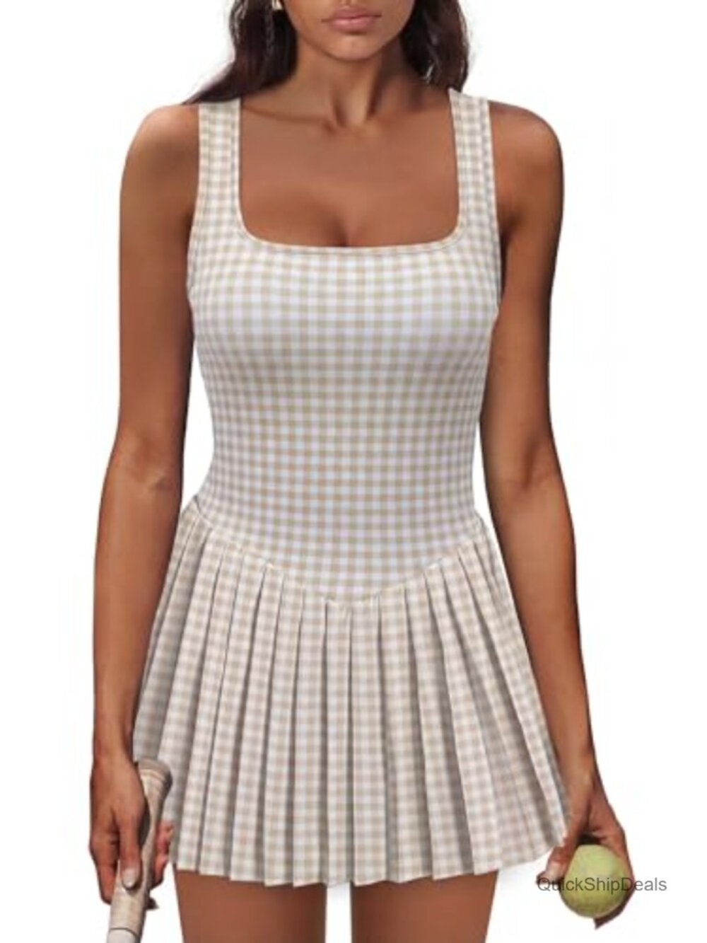 NIASHOT Athletic Tennis Dress with Built-in Shorts Pocket A-Line Sleeveless